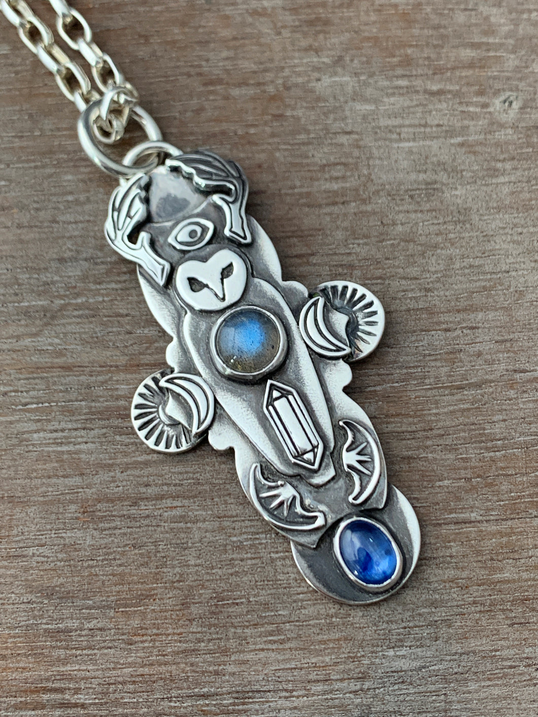 Owl pendant #5 - Labradorite and Kyanite