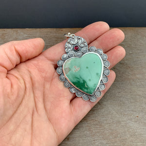 Variscite and tourmaline Sacred Heart pendant