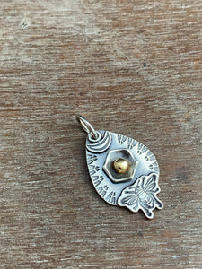 Sterling silver bee and honeycomb pendant