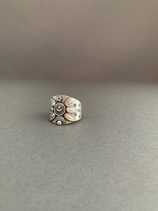 Medium Size 9.5 moon, stars, and feathers shield ring
