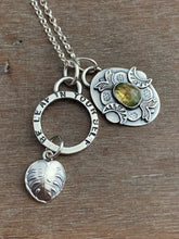 Load image into Gallery viewer, Tourmaline plant pun “be leaf in yourself” charm necklace set
