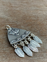 Load image into Gallery viewer, Sterling silver bird with dangly feathers pendant

