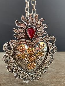 Garnet Sacred Heart pendant