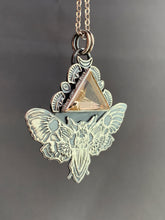 Load image into Gallery viewer, Moth Pendant with Sparkly Triangular Scapolite.
