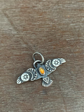 Load image into Gallery viewer, Small citrine stamped bird pendant

