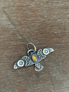 Small citrine stamped bird pendant