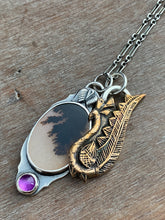 Load image into Gallery viewer, Dendritic agate and amethyst pendant
