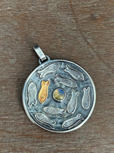 Load image into Gallery viewer, Silver fish parable pendant with labradorite
