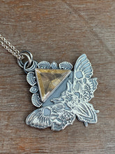Load image into Gallery viewer, Moth Pendant with Sparkly Triangular Scapolite.
