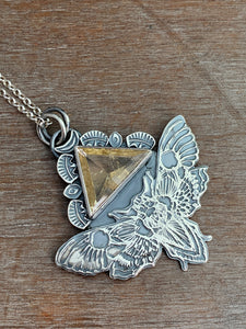 Moth Pendant with Sparkly Triangular Scapolite.