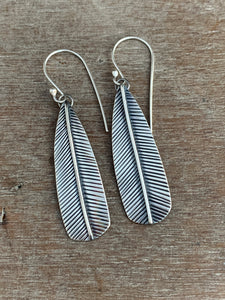Medium/small Stamped silver feather earrings