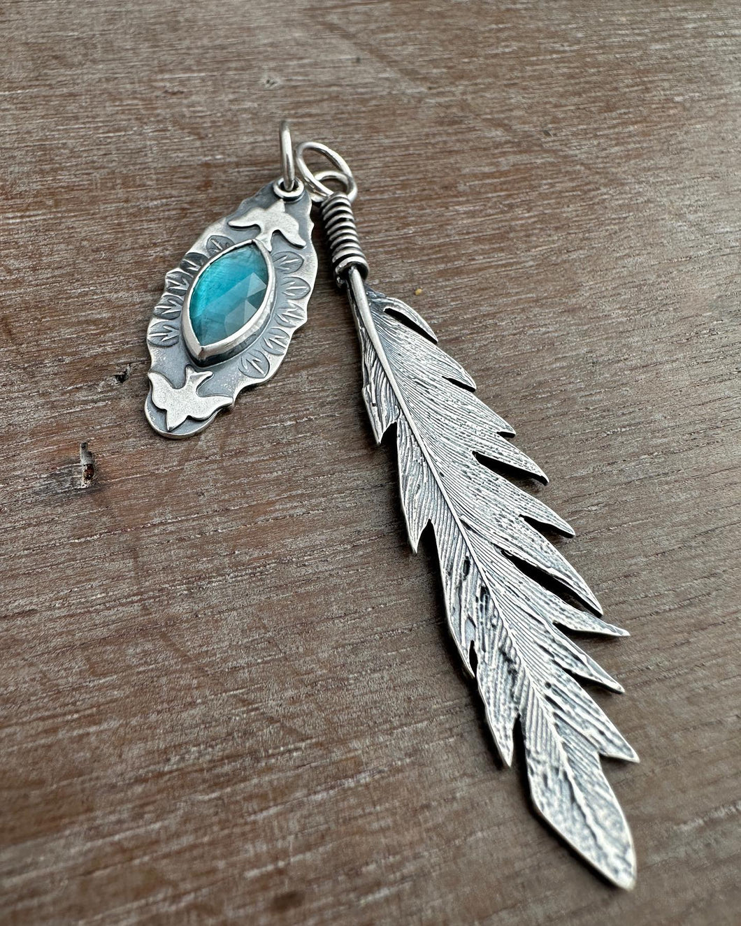 Cast Feather and Apatite Bird Charm