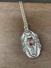 Load image into Gallery viewer, Owl pendant #6 - Pink Tourmaline and Rainbow Moonstone
