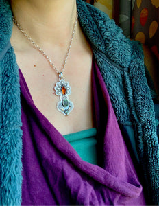 Hessonite garnet and Pixie turquoise elaborate pendant