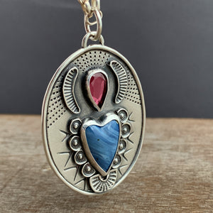 Leland blue and garnet Sacred Heart Pendant