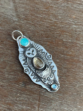 Load image into Gallery viewer, Owl pendant #3- Amazonite, Andalusite, and Blue Topaz
