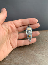 Load image into Gallery viewer, Owl pendant #6 - Fossilized Mastodon Ivory, Golden Moonstone and Labradorite
