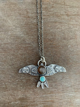 Load image into Gallery viewer, Large chocolate moonstone stamped bird pendant
