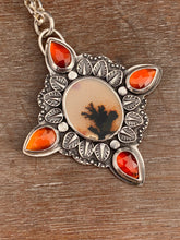 Load image into Gallery viewer, Dendritic agate and hessonite garnet medallion

