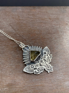 Moth Pendant with Sparkly Triangular Carved topaz.
