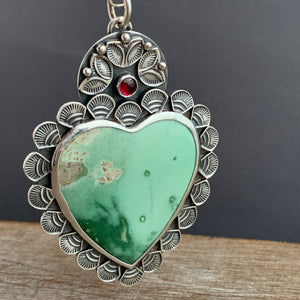 Variscite and tourmaline Sacred Heart pendant