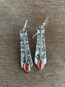 Hessonite garnet stamped earrings