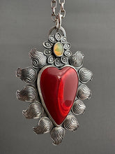 Load image into Gallery viewer, Swirly Red Roserita and Opal Sacred Heart Pendant
