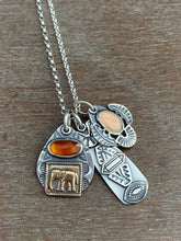Load image into Gallery viewer, Elephant garnet and peach moonstone charm set.
