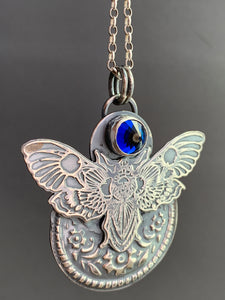 Moth pendant with dark blue vintage Swarovski Crystal