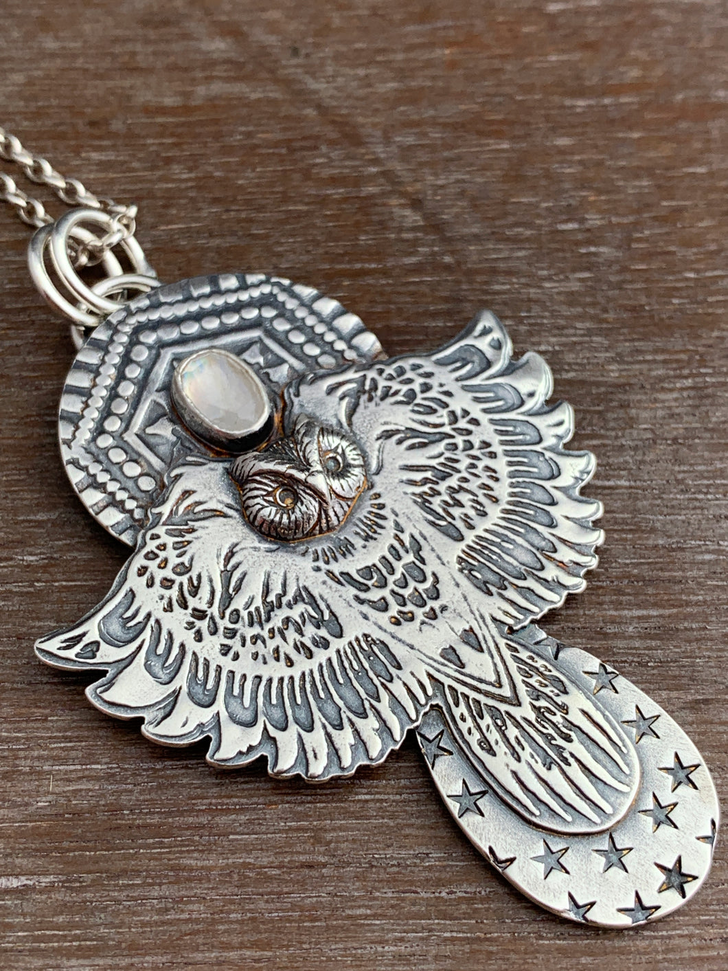 Faceted Moonstone owl