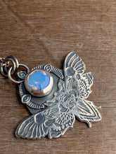 Load image into Gallery viewer, Moth pendant with light blue vintage Swarovski Crystal
