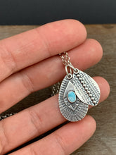 Load image into Gallery viewer, Larimar and Hand Stamped Leaf Charm Set
