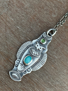Owl pendant #8 -Amazonite and Serpentine