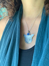 Load image into Gallery viewer, Moth pendant with dark blue vintage Swarovski Crystal
