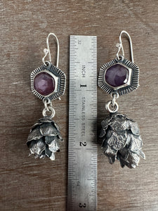 Sapphire and cedar cone earrings