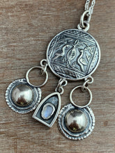 Load image into Gallery viewer, Bird medallion with handmade bells and a tiny moonstone shrine
