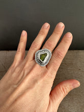 Load image into Gallery viewer, Green tourmaline slice ring.
