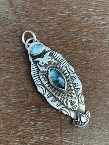 Owl pendant #2 - Blue Kyanite, and Larimar