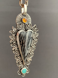 Net Jasper Amazonite and Citrine sacred heart pendant