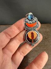 Load image into Gallery viewer, Rosarita moon, Kyanite, and cloisonné elaborate pendant
