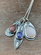 Load image into Gallery viewer, Botswana Agate, Peach moonstone, and Tanzanite Charms
