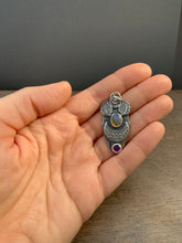 Load image into Gallery viewer, Small labradorite and amethyst winged pendant
