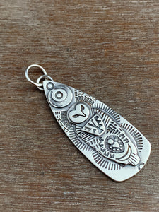 Sterling silver Owl heart and moons pendant