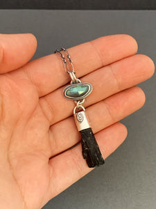 Labradorite and black tourmaline crystal necklace
