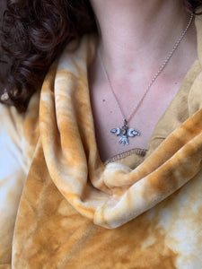 Small Rutilated Quartz stamped bird pendant