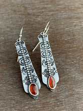 Load image into Gallery viewer, Hessonite garnet stamped earrings
