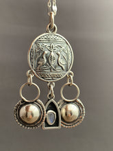 Load image into Gallery viewer, Bird medallion with handmade bells and a tiny moonstone shrine
