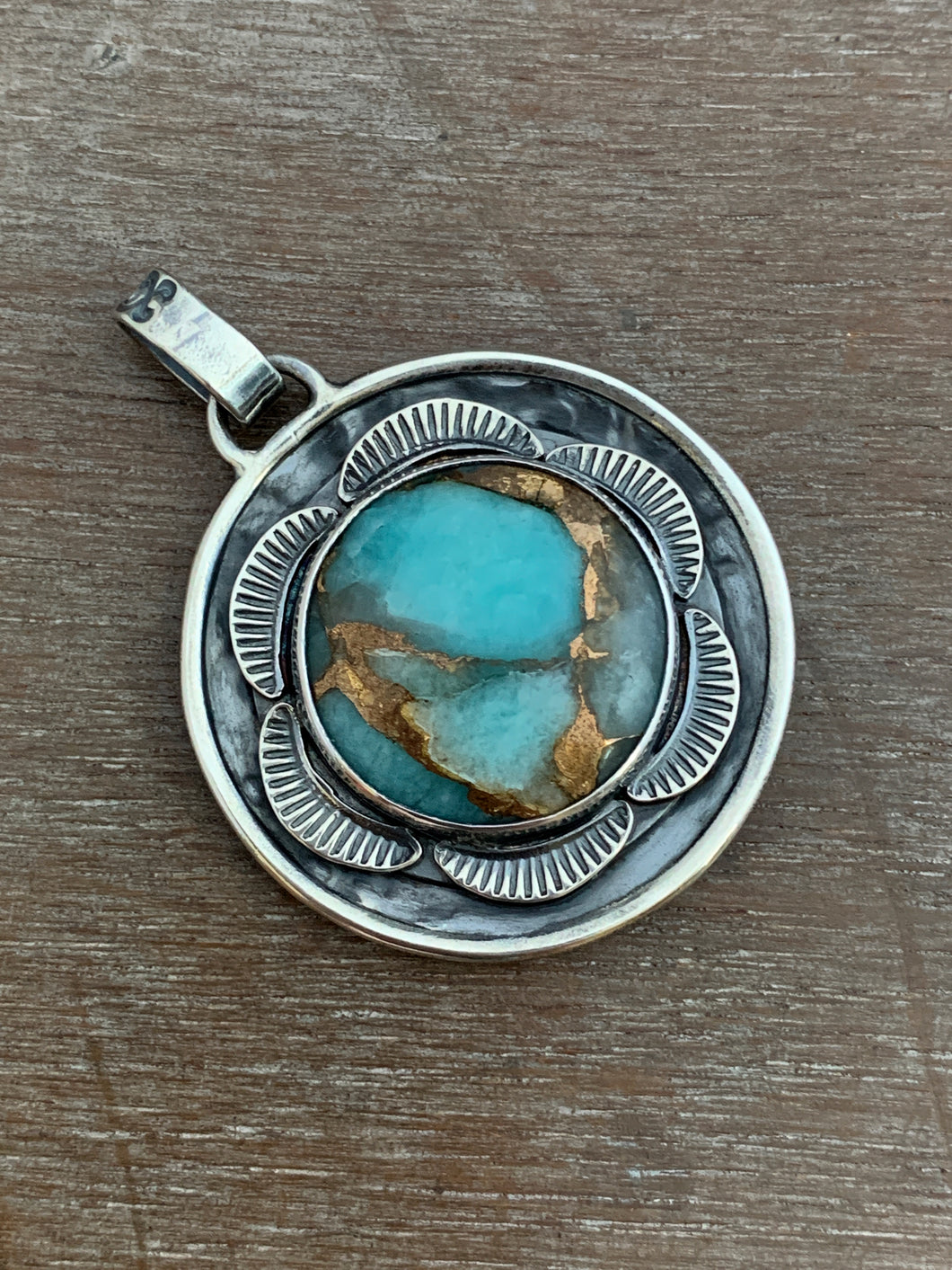 Amazonite in bronze double sided medallion