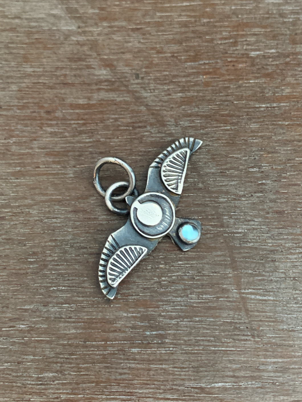 Small topaz stamped bird pendant #2