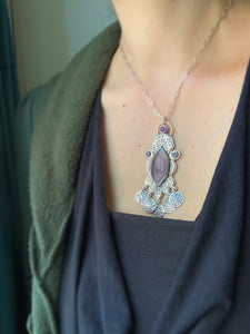 Yttrium fluorite with amethyst and iolite jingle necklace